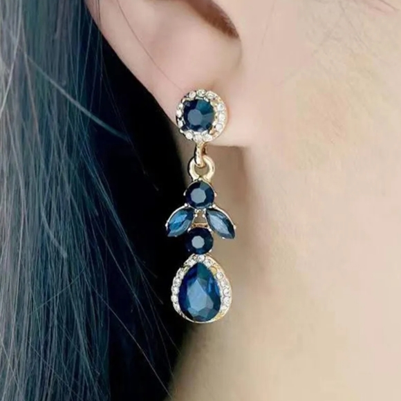 3/$25 1.75" Blue Drop Long silver Rhinestone Dangle Crystal Prom Earrings CZ - Picture 2 of 2